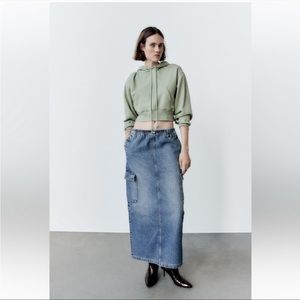 Zara Denim Cargo Maxi Skirt Sz L